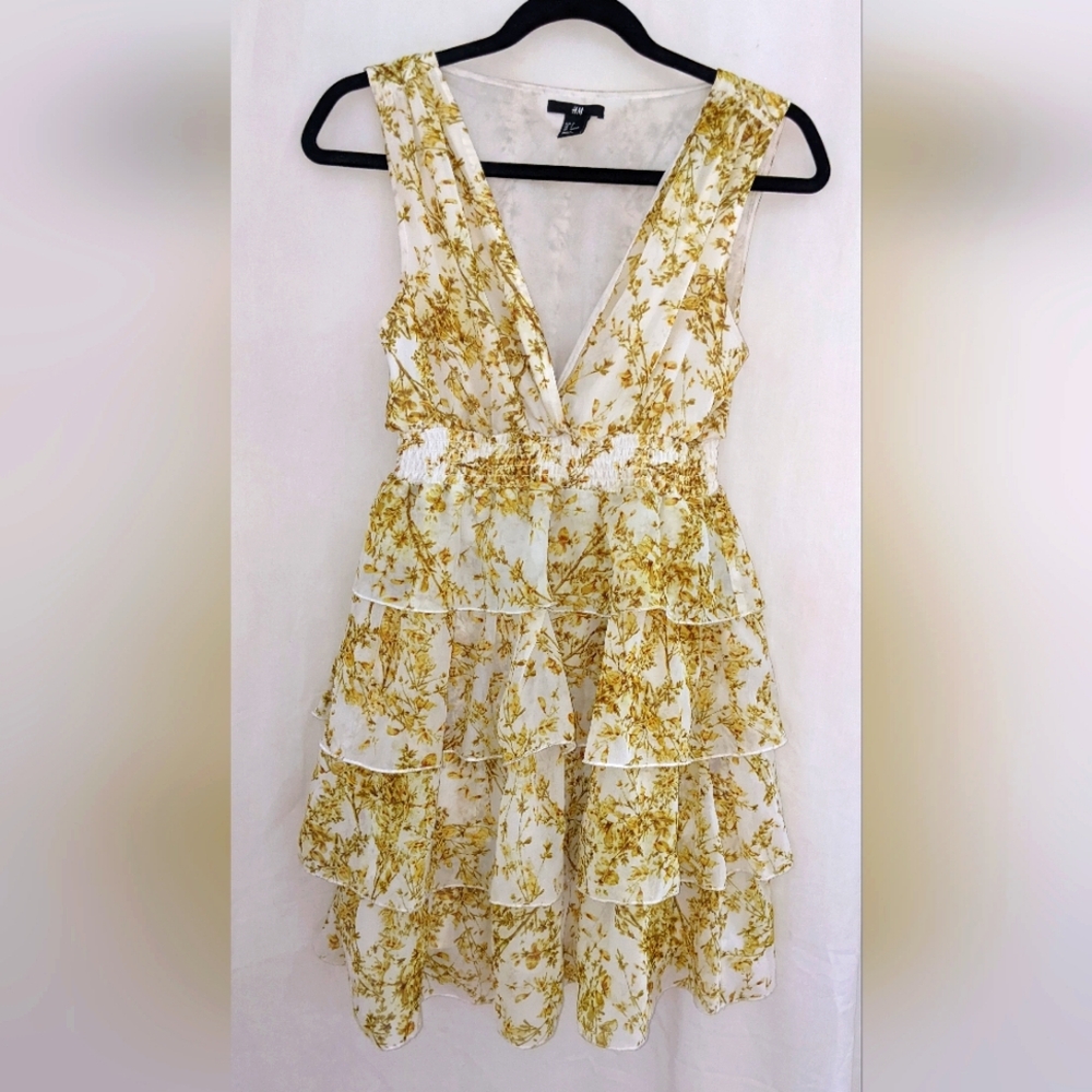 Yellow Floral Layered Ruffle Dress H&M Size 6
